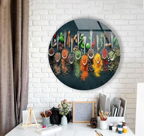 20''(50cm) Diameter Colorful Herbs Round Glass Wall Art Tempered Glass Printing Wall Decor Large Wall Art Wall Hangings