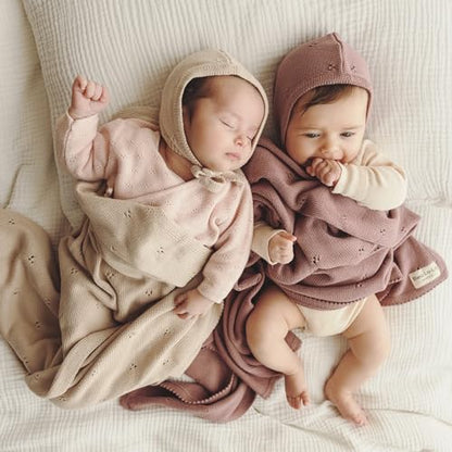 100% Luxury Organic Cotton Pointelle Knit Baby Quilt Blanket