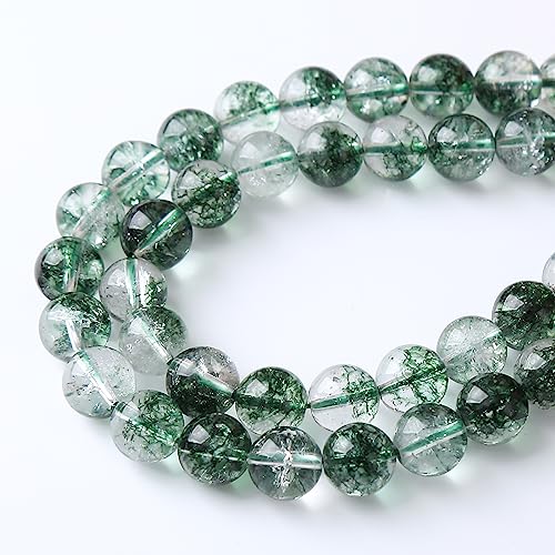 45pcs 8mm Natural Green Phantom Ghost Quartz Stone Round Beads for Jewelry Making DIY Bracelets Necklaces Crystal Energy Healing Stone Beads 15"