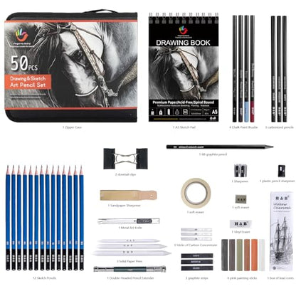 50PCS Drawing Sketch Pencils Art Supplies Kit with A5 Sketchbook