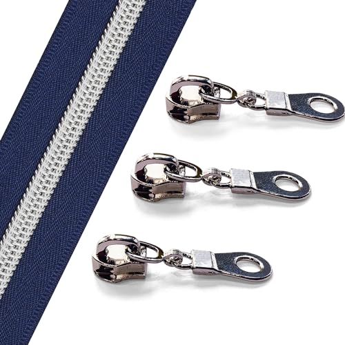 The Yards 10 Yards Bulk Navy Blue Nylon Coil Zipper with Silver Teeth