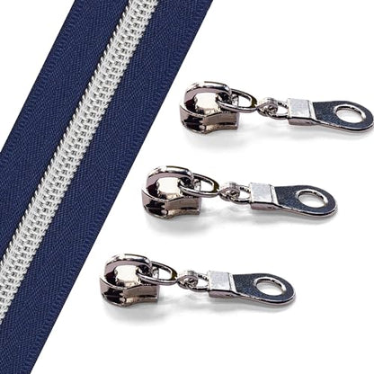 The Yards 10 Yards Bulk Navy Blue Nylon Coil Zipper with Silver Teeth