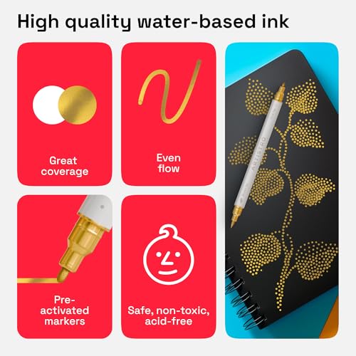 5 Gold Dual Tip Acrylic Paint Marker Pens for Drawing (5 Count)