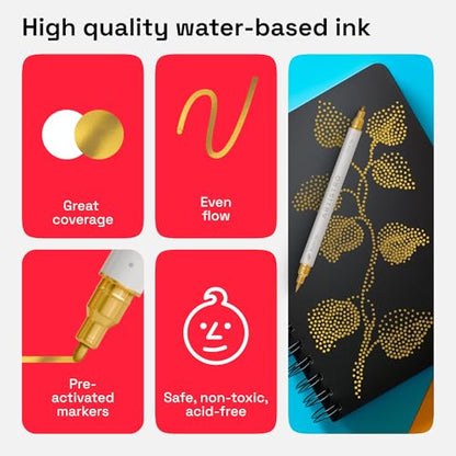 5 Gold Dual Tip Acrylic Paint Marker Pens for Drawing (5 Count)