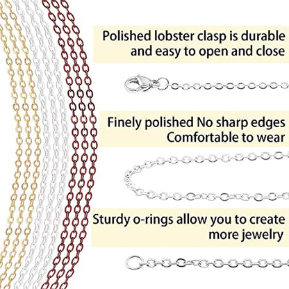 30ft Jewelry Making Chains Bulk 2mm Necklace Chains for Jewelry Making Supplies (3 Count)