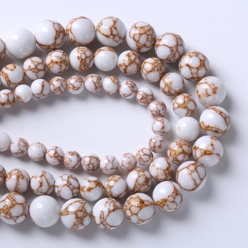 32pcs 12mm White Howlite Spun Gold Stone Beads for Jewelry Making Natural Stone Energy Healing Beads DIY Bracelet Necklace 15"
