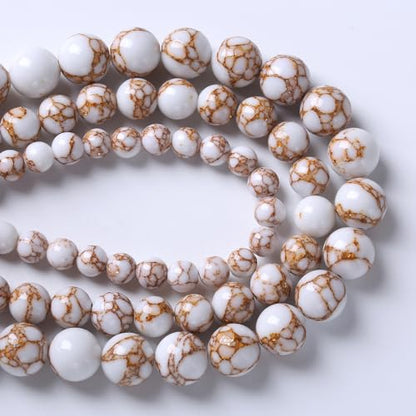 45pcs 8mm White Howlite Spun Gold Stone Beads for Jewelry Making Natural Stone Energy Healing Beads DIY Bracelet Necklace 15"