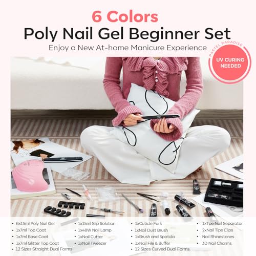 Poly Nail Gel Kit 6 Colors with 48W UV