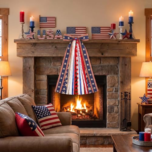 Large Patriotic Star Ribbon Bow for Wreath