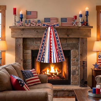 Large Patriotic Star Ribbon Bow for Wreath