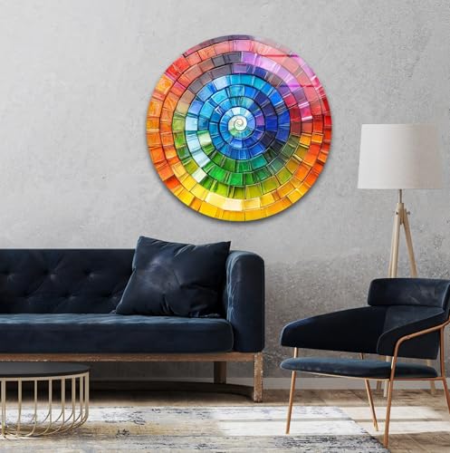 31.5''(80cm) Diameter Radiant Spiral Spectrum Round Glass Wall Art Tempered Glass Printing Wall Decor Large Wall Art Wall Hangings