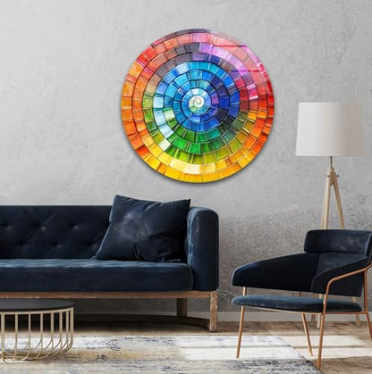 10''(25cm) Diameter Radiant Spiral Spectrum Round Glass Wall Art Tempered Glass Printing Wall Decor Large Wall Art Wall Hangings