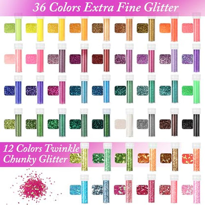 Glitter 48 Colors Fine Glitters for Resin (20 Ounce)