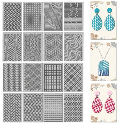 16 Sheets Artistic Lines Clay Texture Mat Wavy and Plaid Pattern Polymer Clay Texture Sheets DIY Tools for Pottery Earring Jewelry Making Stamp Engraving Machines