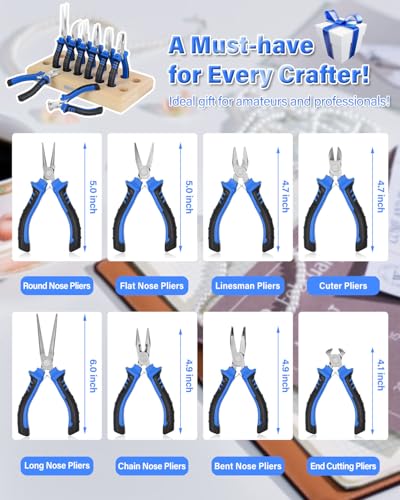 Jewelry Pliers Set Jeweler Making Tools Kit with Wood Holder (8 Count)