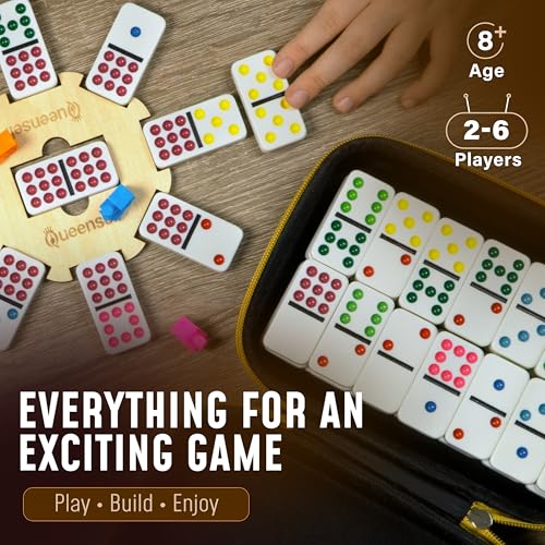 Double 9 Dominos Set for Adults and Kids with Colored Dots
