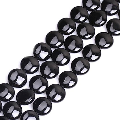 GEM Inside Natural 20mm Coin Curved Surface Black Agate Gemstone Loose Beads Energy Stone Handmade Beads for Jewelry Making Jewelry Beading Supplies for Women
