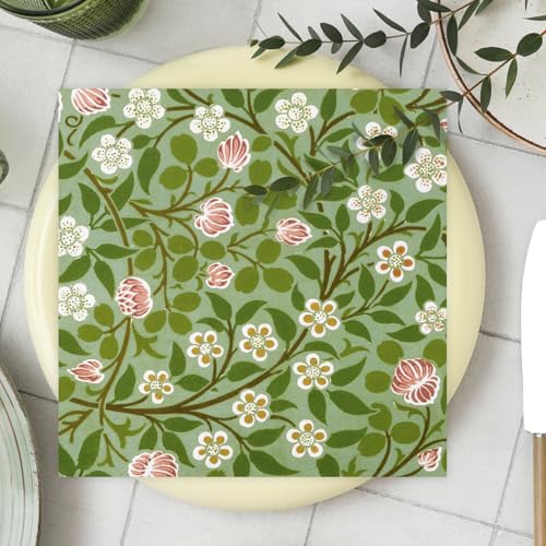 50 Pcs William Morris Cocktail Napkins Vintage Floral Green Paper Napkins Beverage Napkins Disposable Paper Party Napkin Decoration 5 "X 5" (50 Count)