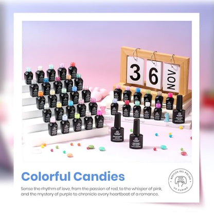 Set 39Pcs Neon Gel Nail Polish Pink Red Blue Purple Shade with Base Top Coat (6.75 Fl Oz)