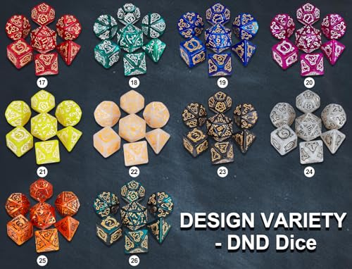 Polyhedral Dice with Engraved Designs & Drawstring Pouch (182 Count)