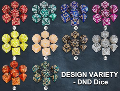 Polyhedral Dice with Engraved Designs & Drawstring Pouch (182 Count)