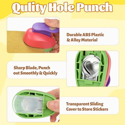 6 Pcs Colorful Craft Hole Punch with 10 Glitter Cardstock Papers (6 Count)