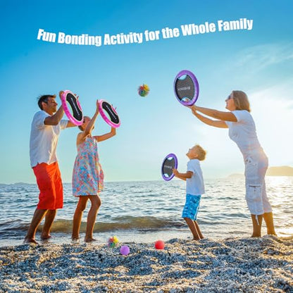 Bouncy Paddle Ball Game for Kids with 2 EVA Foam Trampoline Paddles and 4 Balls
