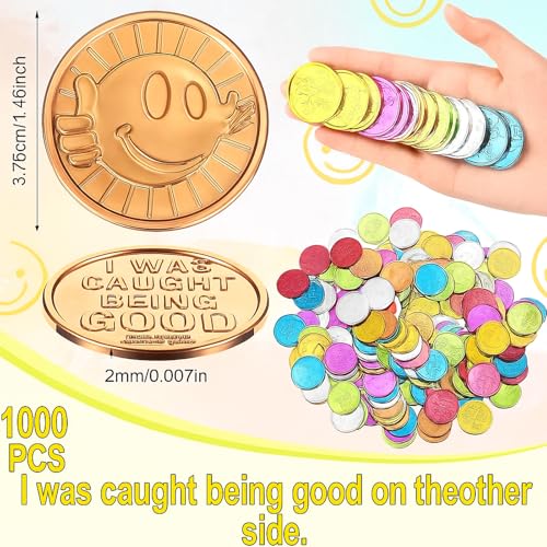 2000 Pcs Caught Being Good Coins for Classroom Behavior Tokens Incentives and Teacher Handout Rewards Colored Pretend Coin Carnival Halloween Party Counting