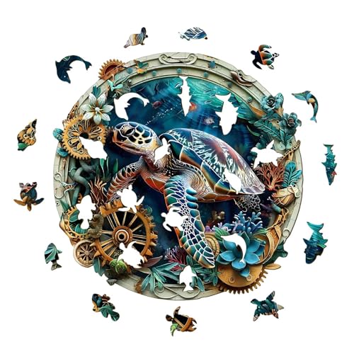 Embossed Steampunk Sea Turtle Puzzles Adults Gifts for Women Men Wooden 100 Pieces 8.5 * 8.4in (100 Count)