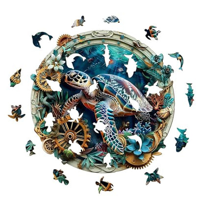 Embossed Steampunk Sea Turtle Puzzles Adults Gifts for Women Men Wooden 100 Pieces 8.5 * 8.4in (100 Count)