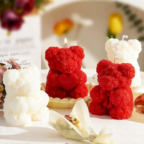 2 Pack Mini 3D Rose Bear Silicone Molds for Candle Resin Chocolate DIY