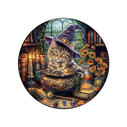 Wooden Puzzles for Adults Magic Feline Cat Jigsaw Puzzle 17.3*17.3in (450 Count)