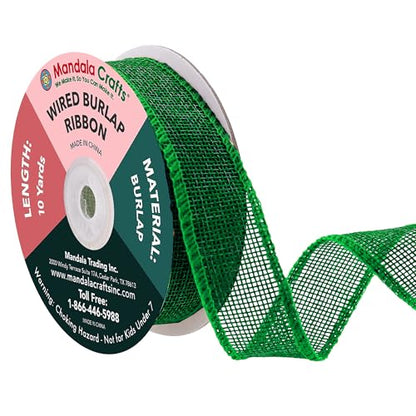 1 Inch Wide Green Wired Burlap Ribbon for Crafts