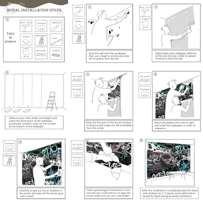 Black and White Art Graffiti Wallpaper wall murals for Bathroom 182"x120"