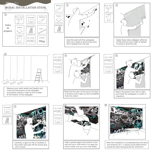Black and White Art Graffiti Wallpaper wall murals for Bathroom 114"x74"