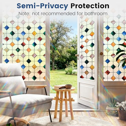 Rainbow Stained Glass Window Film Decorative 23.6in X 118.1in