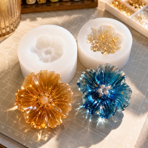 2 Pack 3D Flower Silicone Candle Molds Camellia Poppy for Soap Resin Crafts