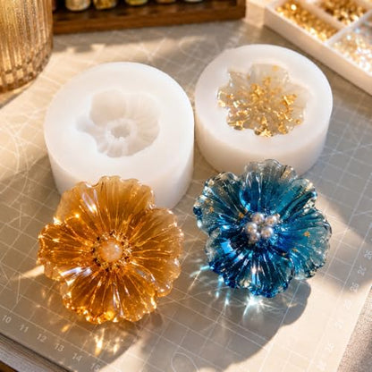 2 Pack 3D Flower Silicone Candle Molds Camellia Poppy for Soap Resin Crafts