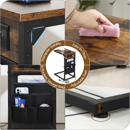 C Shaped End Table with Charging Station (2 Count)