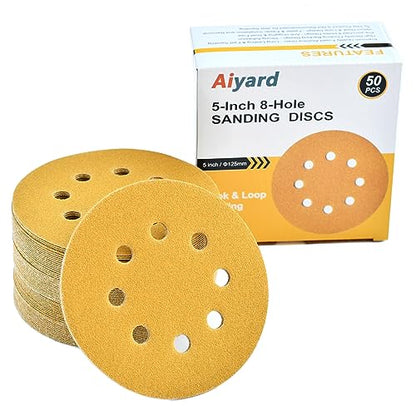 5-Inch 8-Hole Hook and Loop Sanding Discs 120-Grit, 50-Pack (50 Count)