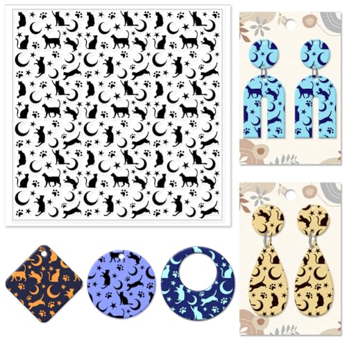 Cat Polymer Clay Texture Sheets Moon Stars Texture Stamp Sheets Silicone Texture Stamp Clay Texture Mat Texture Sheets for Polymer Clay Jewelry and Clay Earrings Tools