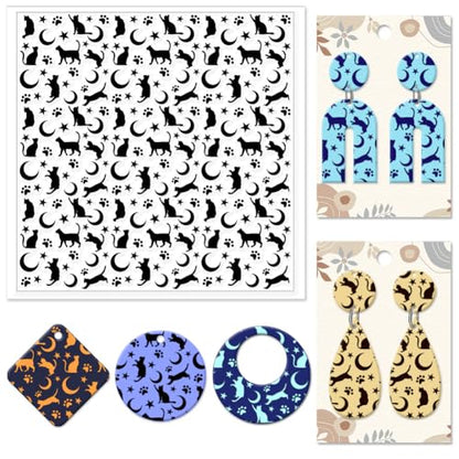 Cat Polymer Clay Texture Sheets Moon Stars Texture Stamp Sheets Silicone Texture Stamp Clay Texture Mat Texture Sheets for Polymer Clay Jewelry and Clay Earrings Tools