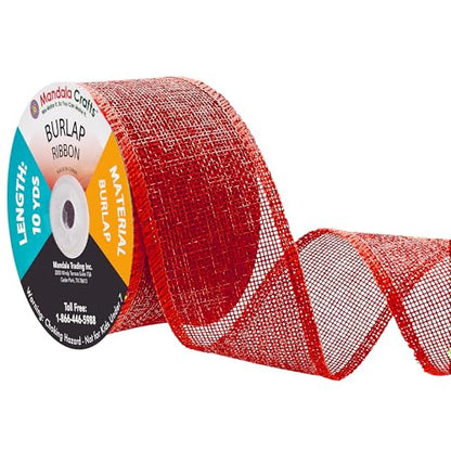 2 Inch Wide Red Burlap Ribbon for Crafts (60 Foot)