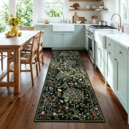 Floral Washable Rug Runners for Hallways Non Slip
