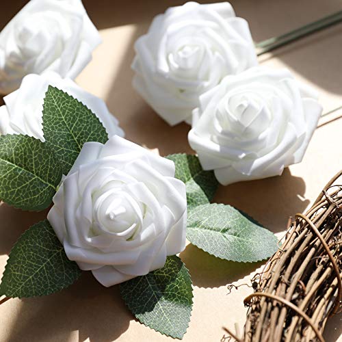 White Rose 50pcs Real Looking Artificial Flowers w (50 Count)