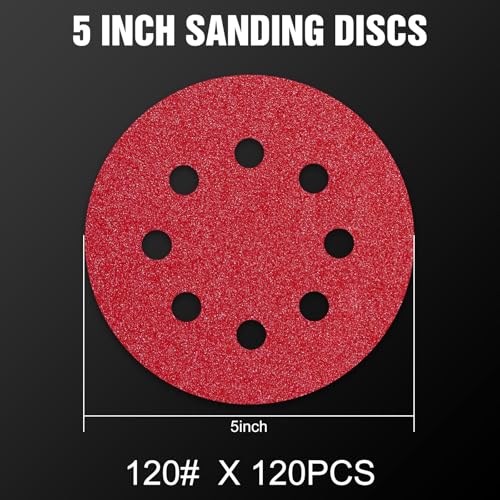 120 Pcs 5 inch Sanding Discs 120 Grit 8 Hole Hook and Loop (120 Count)