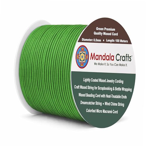 0.5mm Green Cotton Waxed Cord for Jewelry Making (327 Foot)