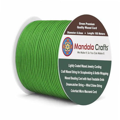 0.5mm Green Cotton Waxed Cord for Jewelry Making (327 Foot)
