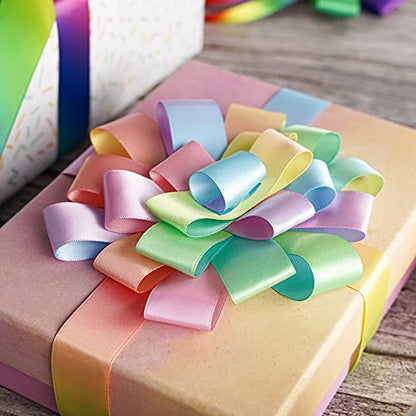 Pastel Ribbon Pastel Rainbow Ribbon 1 inch Rainbow Craft Ribbons Gift Satin Ribbons for Gift Wrapping Wedding Pride Party Birthday Party Decoration Making Hair Bows (75 Foot)