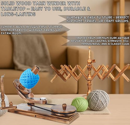 Handmade Wooden Yarn Ball Winder & Umbrella Swift